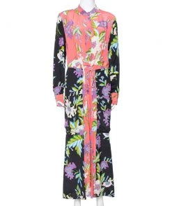 Diane Von Furstenberg Coral Pink Floral Print Silk Crepe Maxi Dress L For Women