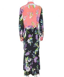 Diane Von Furstenberg Coral Pink Floral Print Silk Crepe Maxi Dress L For Women -Diane Von Furstenberg shop luxury women diane von furstenberg used clothes p339987 003