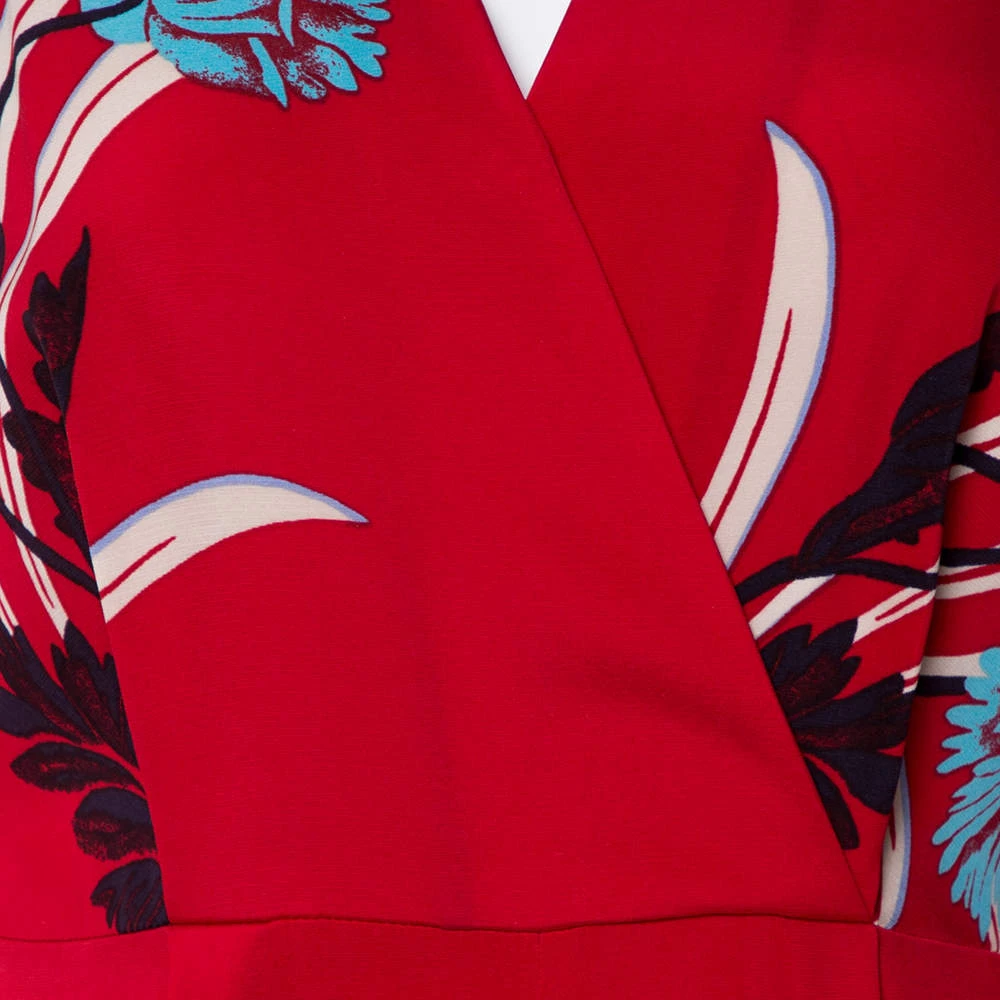 Diane Von Furstenberg Red Floral Print Crepe Farren Jumpsuit S For Women 4 Diane Von Furstenberg Red Floral Print Crepe Farren Jumpsuit S For Women - Image 4