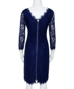 Diane Von Furstenberg Navy Blue Lace Zarita Long Sleeve Dress M For Women -Diane Von Furstenberg shop luxury women diane von furstenberg used clothes p351547 001