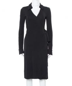 Diane Von Furstenberg Black Crepe Jeanne Wrap Dress S For Women