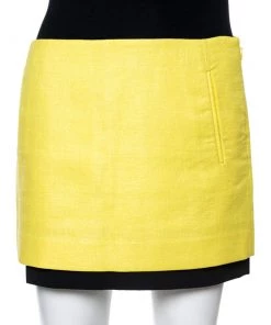 Diane Von Furstenberg Yellow Coated Raffia Elley Mini Skirt S For Women