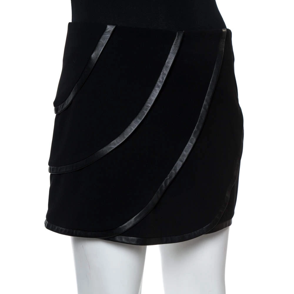 Diane Von Furstenberg Black Silk And Leather Trim Karina Mini Skirt S For Women 2 Diane Von Furstenberg Black Silk And Leather Trim Karina Mini Skirt S For Women - Image 2