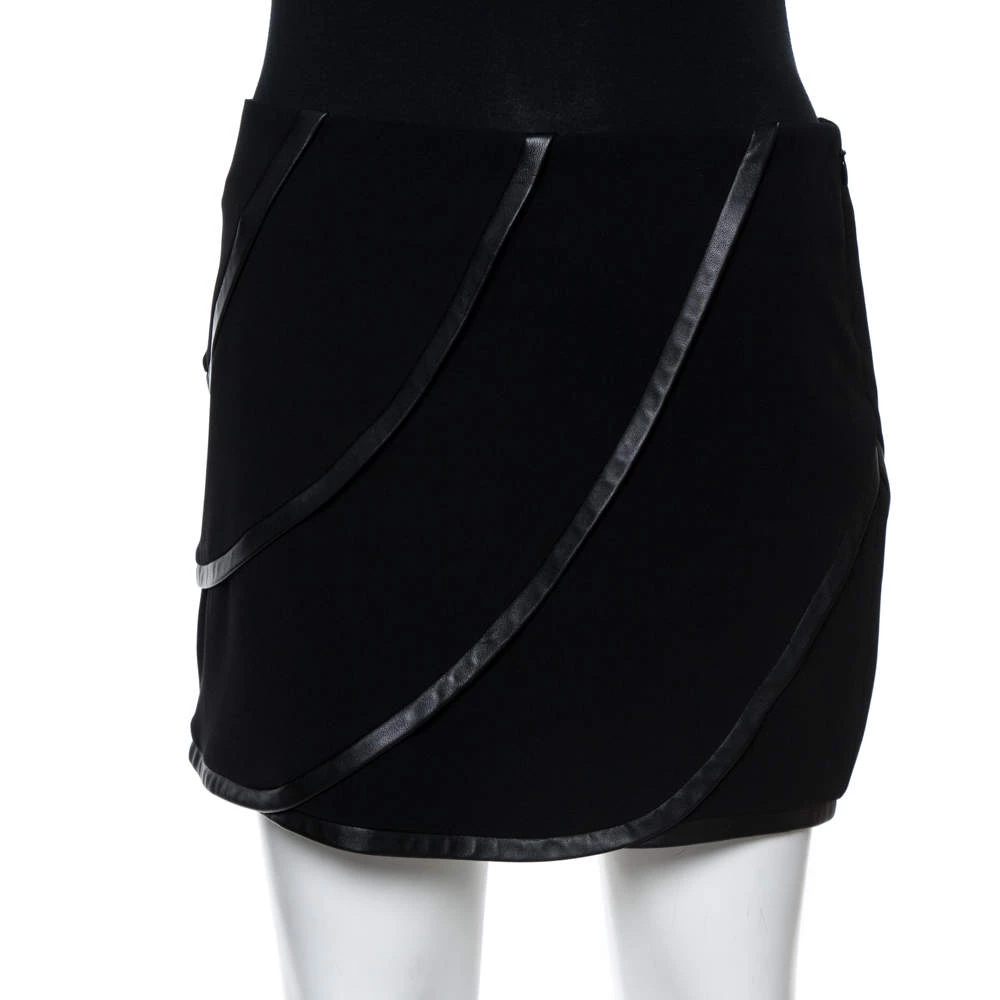 Diane Von Furstenberg Black Silk And Leather Trim Karina Mini Skirt S For Women 3 Diane Von Furstenberg Black Silk And Leather Trim Karina Mini Skirt S For Women - Image 3