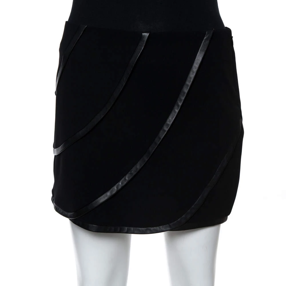 Diane Von Furstenberg Black Silk And Leather Trim Karina Mini Skirt S For Women 1 Diane Von Furstenberg Black Silk And Leather Trim Karina Mini Skirt S For Women