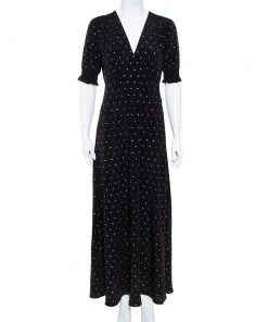Diane Von Furstenberg Black Crepe De Chine Silk Embellished Avianna Gown M For Women