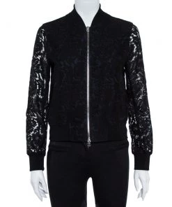 Diane Von Furstenberg Black Lace Kennadie Bomber Jacket P For Women