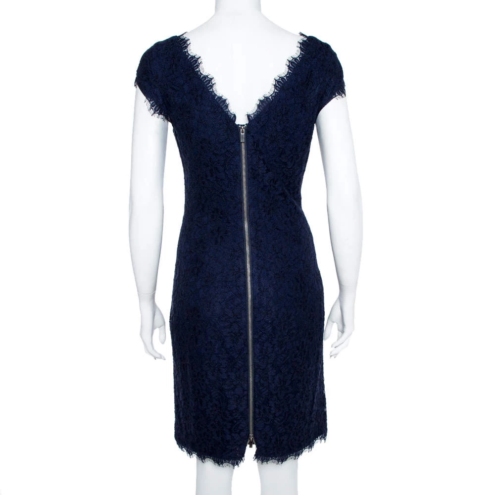 Diane Von Furstenberg Navy Blue Lace Detail Dress L For Women 3 Diane Von Furstenberg Navy Blue Lace Detail Dress L For Women - Image 3