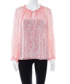 Diane Von Furstenberg Pink Coral Print Silk Wynn Blouse M For Women