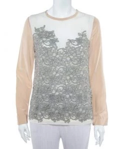 Diane Von Furstenberg Cream Crepe Lace Detail Branwen Top M For Women