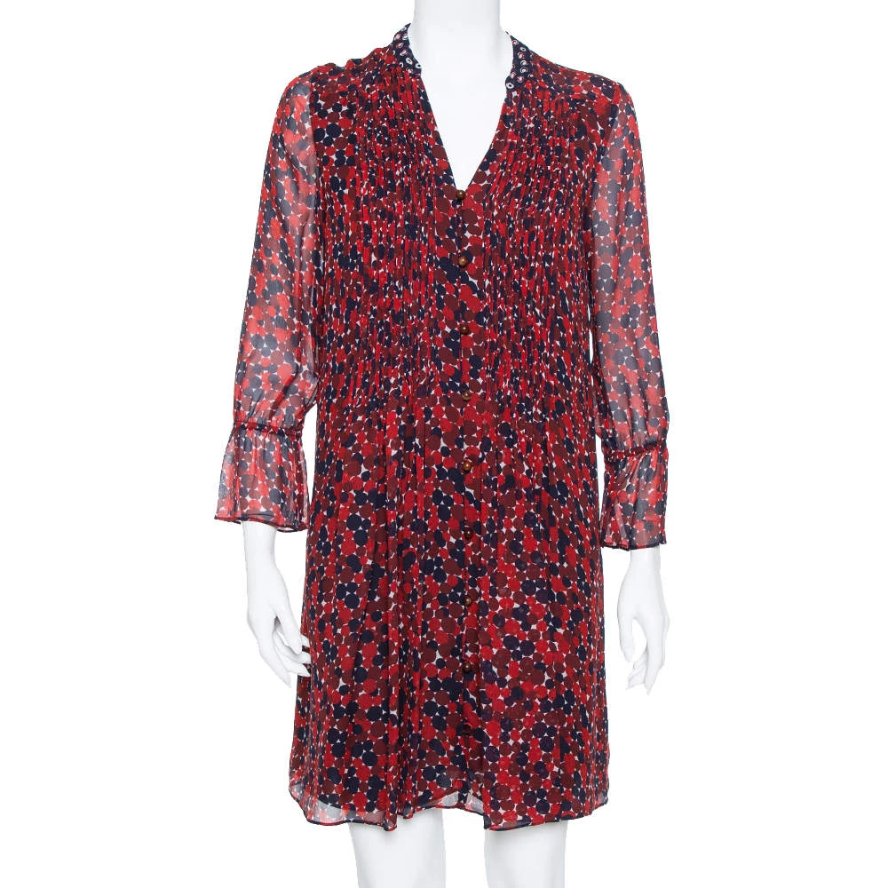 Diane Von Furstenberg Red & Navy Blue Silk Pintuck Detail Kourtini Shift Dress M For Women 1 Diane Von Furstenberg Red & Navy Blue Silk Pintuck Detail Kourtini Shift Dress M For Women