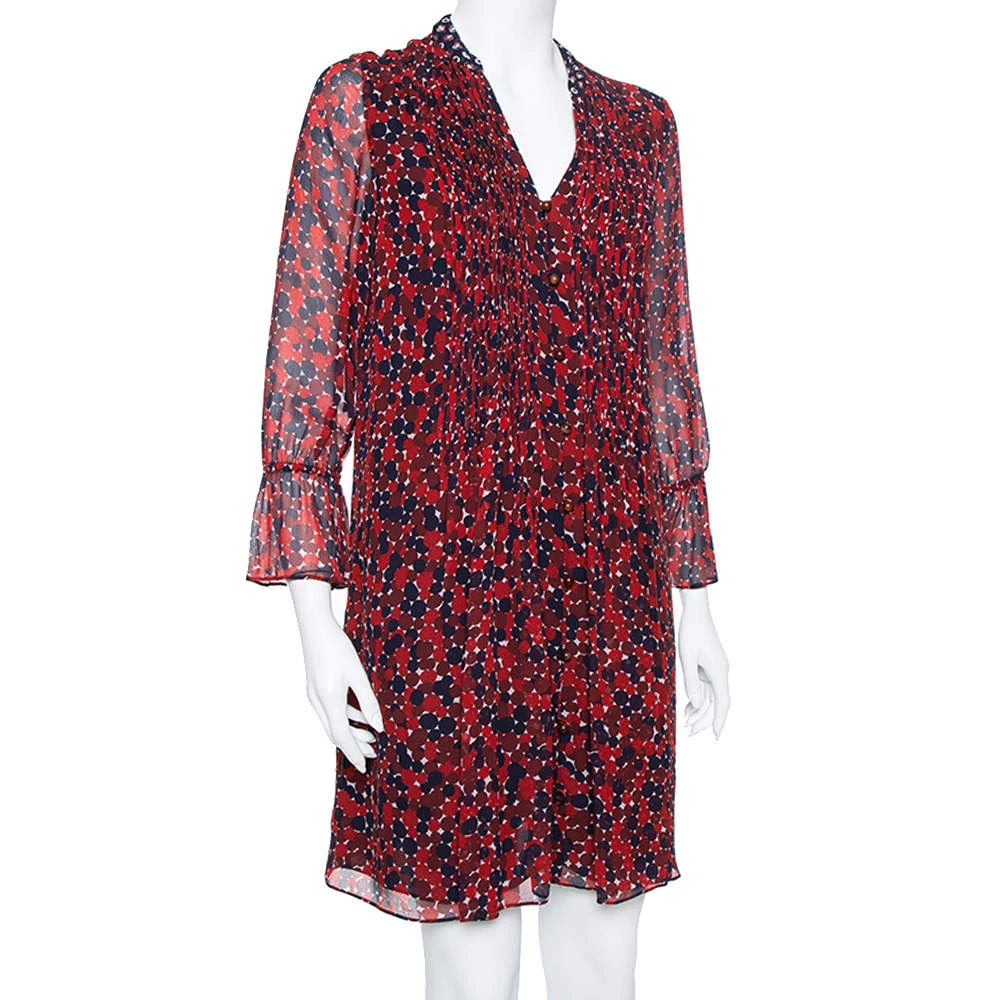 Diane Von Furstenberg Red & Navy Blue Silk Pintuck Detail Kourtini Shift Dress M For Women 2 Diane Von Furstenberg Red & Navy Blue Silk Pintuck Detail Kourtini Shift Dress M For Women - Image 2