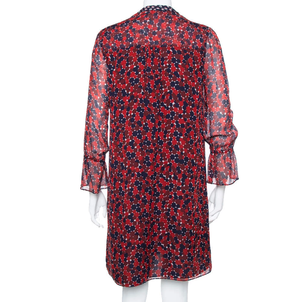 Diane Von Furstenberg Red & Navy Blue Silk Pintuck Detail Kourtini Shift Dress M For Women 3 Diane Von Furstenberg Red & Navy Blue Silk Pintuck Detail Kourtini Shift Dress M For Women - Image 3