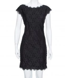 Diane Von Furstenberg Black Lace Barbara Shift Dress L For Women