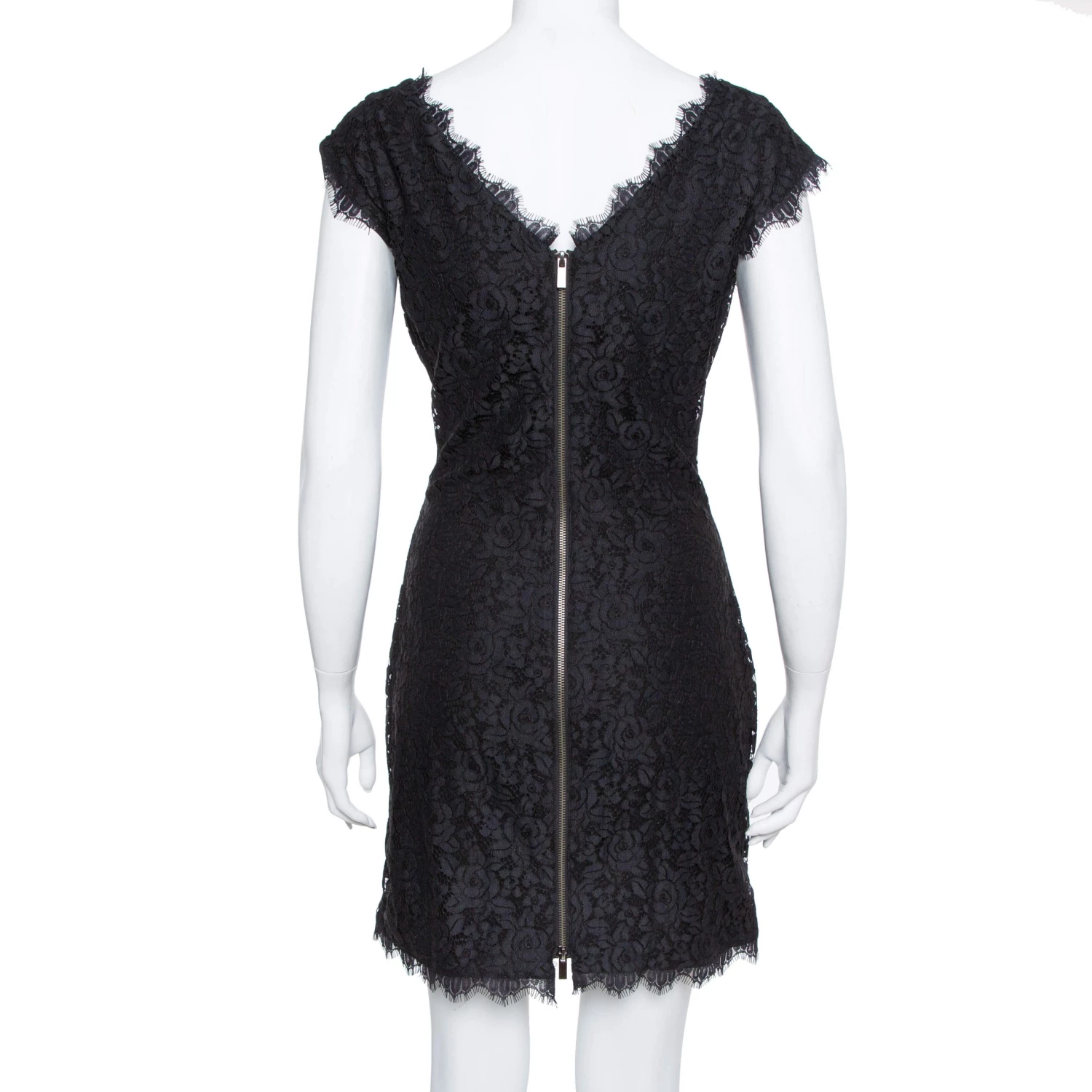 Diane Von Furstenberg Black Lace Barbara Shift Dress L For Women 3 Diane Von Furstenberg Black Lace Barbara Shift Dress L For Women - Image 3