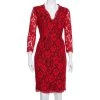 Diane Von Furstenberg Red Lace Scallop Detail Wrap Dress M For Women