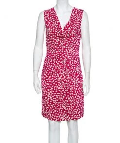 Diane Von Furstenberg Pink Printed Knit Draped Neo Dress L For Women