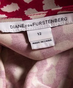 Diane Von Furstenberg Pink Printed Knit Draped Neo Dress L For Women -Diane Von Furstenberg shop luxury women diane von furstenberg used clothes p393153 004
