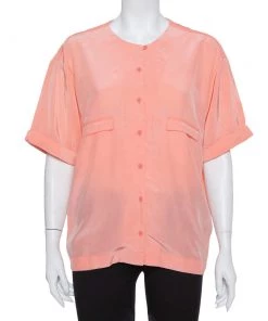 Diane Von Furstenberg Pink Silk Pocket Detail Oversized Dana Top S For Women