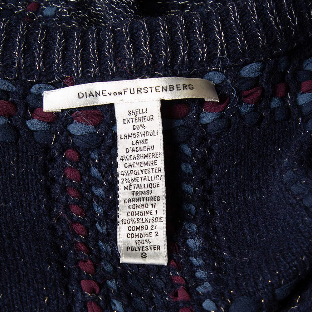 Diane Von Furstenberg Navy Blue Lurex Knit Button Font Hurleigh Cardigan S For Women 5 Diane Von Furstenberg Navy Blue Lurex Knit Button Font Hurleigh Cardigan S For Women - Image 5