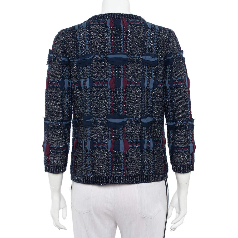 Diane Von Furstenberg Navy Blue Lurex Knit Button Font Hurleigh Cardigan S For Women 3 Diane Von Furstenberg Navy Blue Lurex Knit Button Font Hurleigh Cardigan S For Women - Image 3