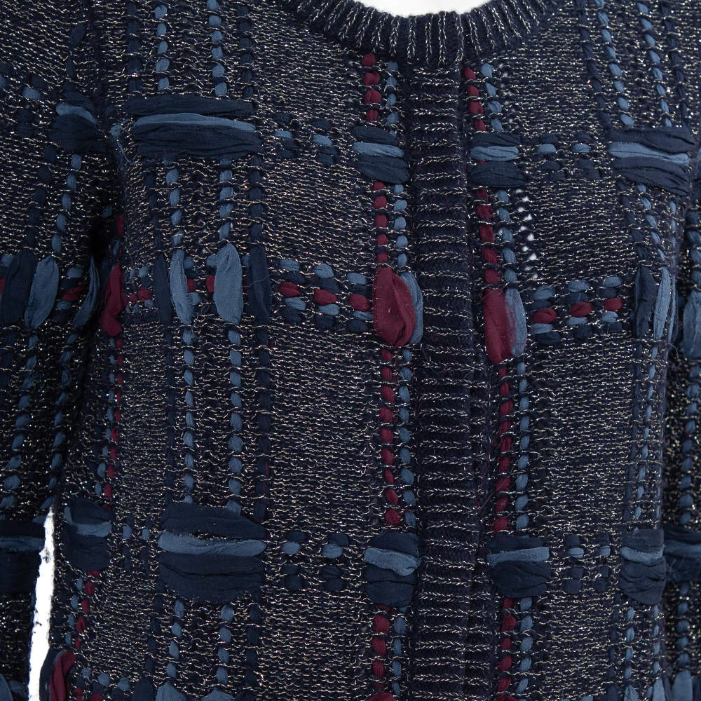 Diane Von Furstenberg Navy Blue Lurex Knit Button Font Hurleigh Cardigan S For Women 4 Diane Von Furstenberg Navy Blue Lurex Knit Button Font Hurleigh Cardigan S For Women - Image 4