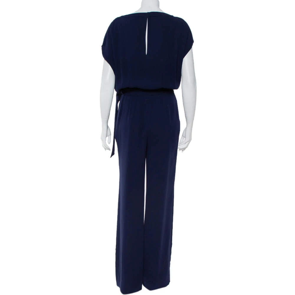Diane Von Furstenberg Navy Blue Crepe Boat Neck Belted Sandra Jumpsuit M For Women 3 Diane Von Furstenberg Navy Blue Crepe Boat Neck Belted Sandra Jumpsuit M For Women - Image 3