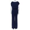 Diane Von Furstenberg Navy Blue Crepe Boat Neck Belted Sandra Jumpsuit M For Women