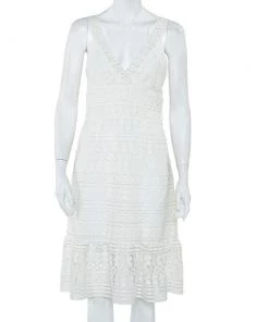Diane Von Furstenberg White Guipure Lace Plunge Neck Tiana Dress M For Women