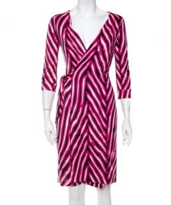 Diane Von Furstenberg Pink Silk Knit New Julian Wrap Dress S For Women