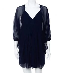 Diane Von Furstenberg Navy Blue Silk Fluerette Mini Dress S For Women