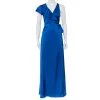 Diane Von Furstenberg Royal Blue Satin Ruffled Wrap Long Dress S For Women