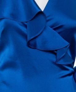 Diane Von Furstenberg Royal Blue Satin Ruffled Wrap Long Dress S For Women -Diane Von Furstenberg shop luxury women diane von furstenberg used clothes p417308 003