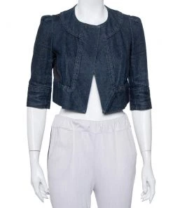 Diane Von Furstenberg Navy Blue Denim Remo Cropped Jacket S For Women