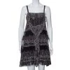 Diane Von Furstenberg Black Printed Silk Lace Trim Detail Tiered Taleen Mini Dress M For Women