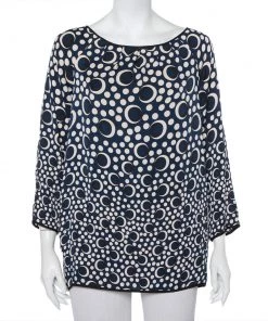 Diane Von Furstenberg Navy Blue Printed Silk Top M For Women