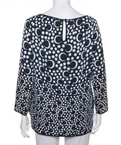 Diane Von Furstenberg Navy Blue Printed Silk Top M For Women -Diane Von Furstenberg shop luxury women diane von furstenberg used clothes p421332 004