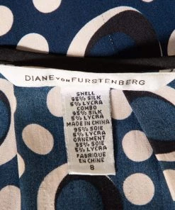 Diane Von Furstenberg Navy Blue Printed Silk Top M For Women -Diane Von Furstenberg shop luxury women diane von furstenberg used clothes p421332 006