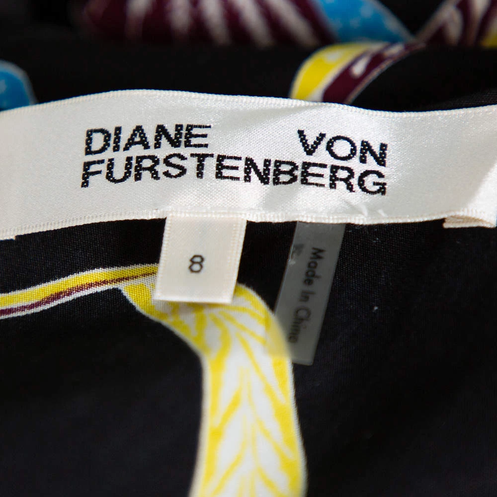 Diane Von Furstenberg Black Printed Cotton & Silk Waist Tie Detail Top M For Women 6 Diane Von Furstenberg Black Printed Cotton & Silk Waist Tie Detail Top M For Women - Image 6