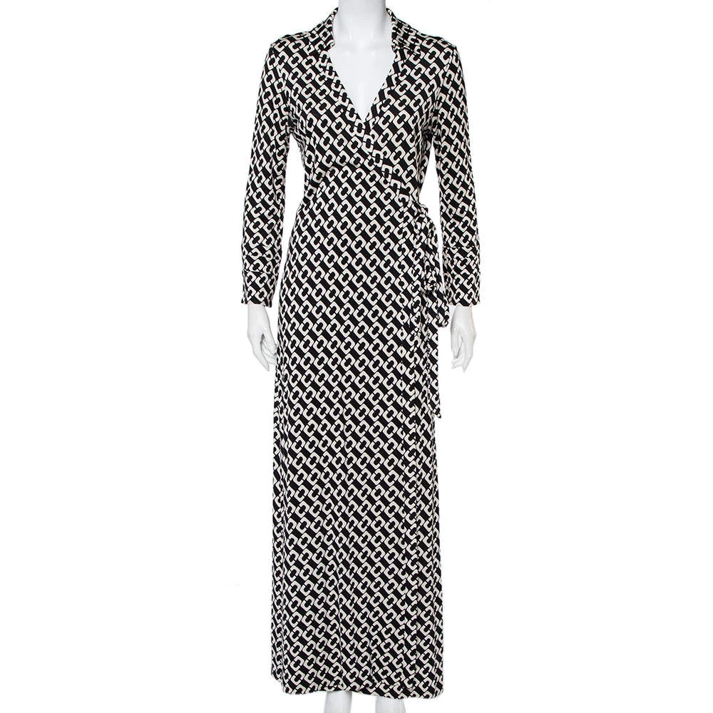 Diane Von Furstenberg Monochrome Silk Abigail Maxi Wrap Dress XL For Women 1 Diane Von Furstenberg Monochrome Silk Abigail Maxi Wrap Dress XL For Women
