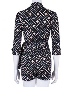 Diane Von Furstenberg Printed Long Sleeve Skylar PlaySuit M For Women -Diane Von Furstenberg shop luxury women diane von furstenberg used clothes p42696 003