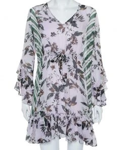 Diane Von Furstenberg Multicolor Silk Ruffled Oversized Mini Dress XS For Women