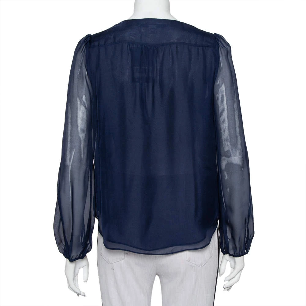 Diane Von Furstenberg Navy Blue Silk Embroidered Plunge Neck Maslyn Top S For Women 3 Diane Von Furstenberg Navy Blue Silk Embroidered Plunge Neck Maslyn Top S For Women - Image 3