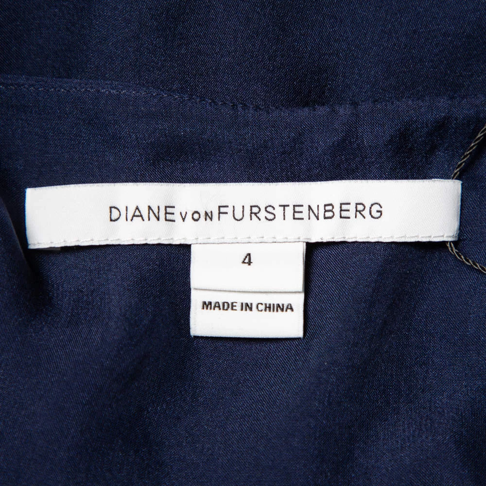 Diane Von Furstenberg Navy Blue Silk Embroidered Plunge Neck Maslyn Top S For Women 5 Diane Von Furstenberg Navy Blue Silk Embroidered Plunge Neck Maslyn Top S For Women - Image 5