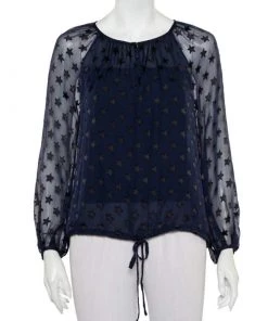 Diane Von Furstenberg Navy Blue Star Pattern Fil Coupe Waist Tie Detail Top S For Women