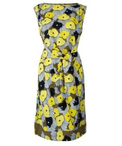 Diane Von Furstenberg Yellow Floral Print New Della Print Lily Crepe Dress L For Women