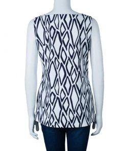 Diane Von Furstenberg White Ikat Stamp Kenza Top L For Women -Diane Von Furstenberg shop luxury women diane von furstenberg used clothes p43948 003