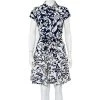 Diane Von Furstenberg Navy Blue Printed Cotton Belted Scarlet Mini Dress M For Women