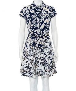 Diane Von Furstenberg Navy Blue Printed Cotton Belted Scarlet Mini Dress M For Women