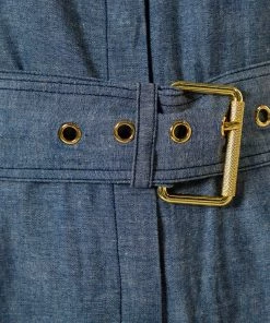 Diane Von Furstenberg Blue Cotton Button Front Belted Jumpsuit S For Women -Diane Von Furstenberg shop luxury women diane von furstenberg used clothes p441324 001
